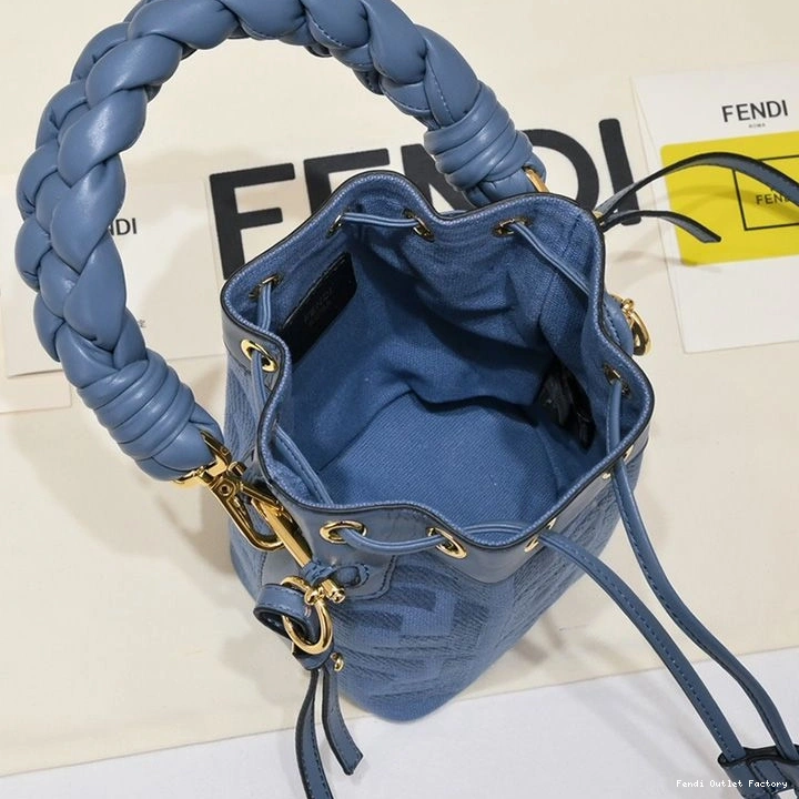 Cheap HOT Blue Motif Woven Bag Bucket with FF Fendi In Mon Tresor Handle Mini Canvas 0816